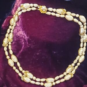 Miriam Haskell vintage double strand baroque pearl necklace